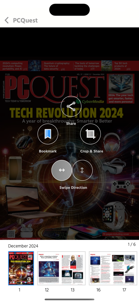 PCQuest - Digital interface of the PCQuest IT magazine showing the Tech Revolution 2024 cover and navigation features