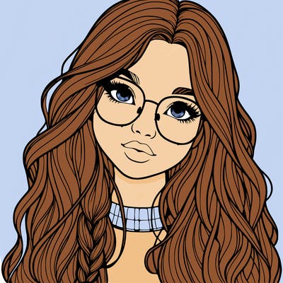 girl with long hair and freckles and glasses realistic