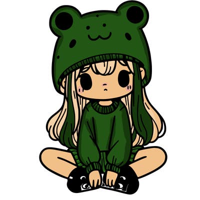 a girl wearing a frog hat and some frog socks
