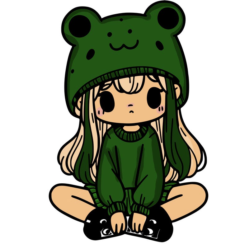 a girl wearing a frog hat and some frog socks