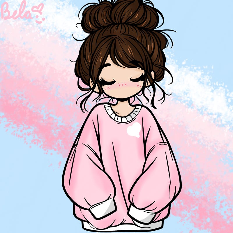 girl with baggy sweatshirt and messy bun