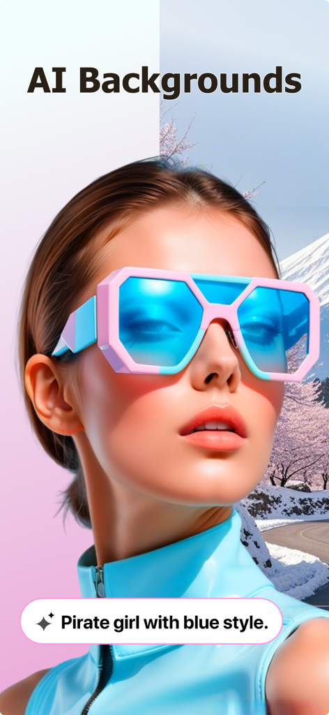 Flyer Maker - Make a Poster - Una muestra de la función de fondos con IA con una modelo y una indicación de texto