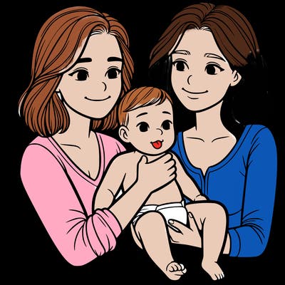 two realistic women holding one baby together