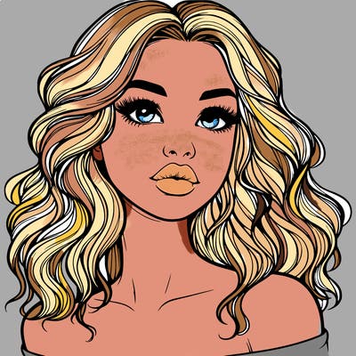 realistic girl with wavy hair and lips