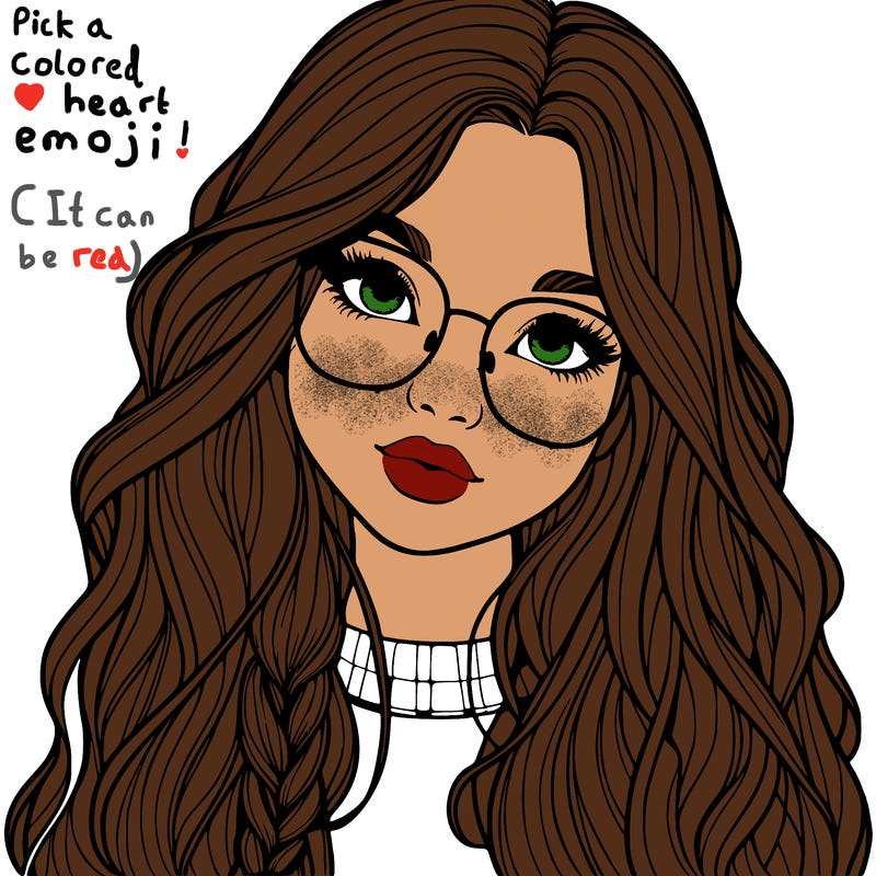 girl with long hair and freckles and glasses realistic