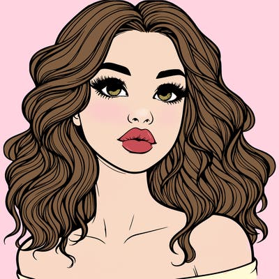 realistic girl with wavy hair and lips