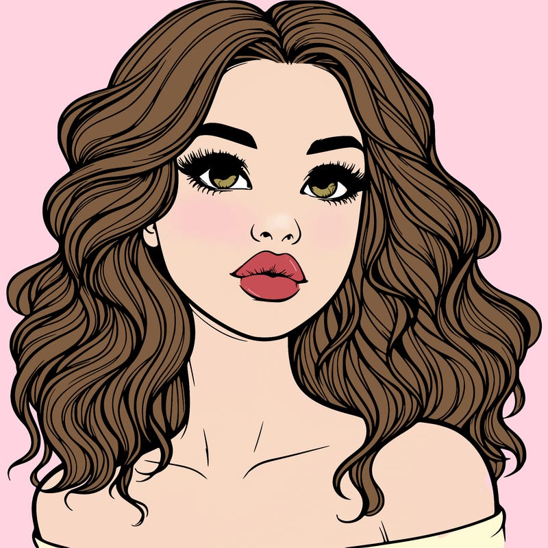 realistic girl with wavy hair and lips