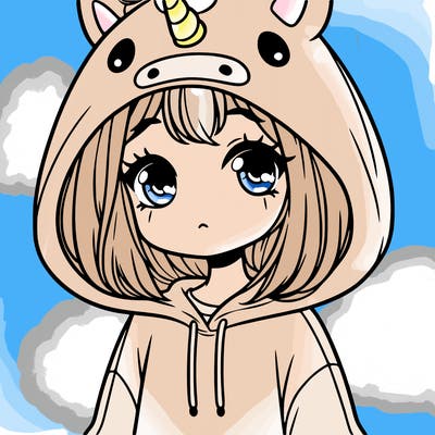a girl with a unicorn hoodie and she looks shy