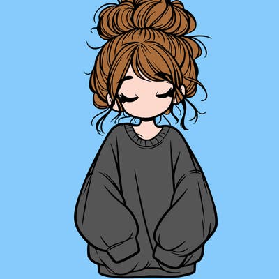 girl with baggy sweatshirt and messy bun