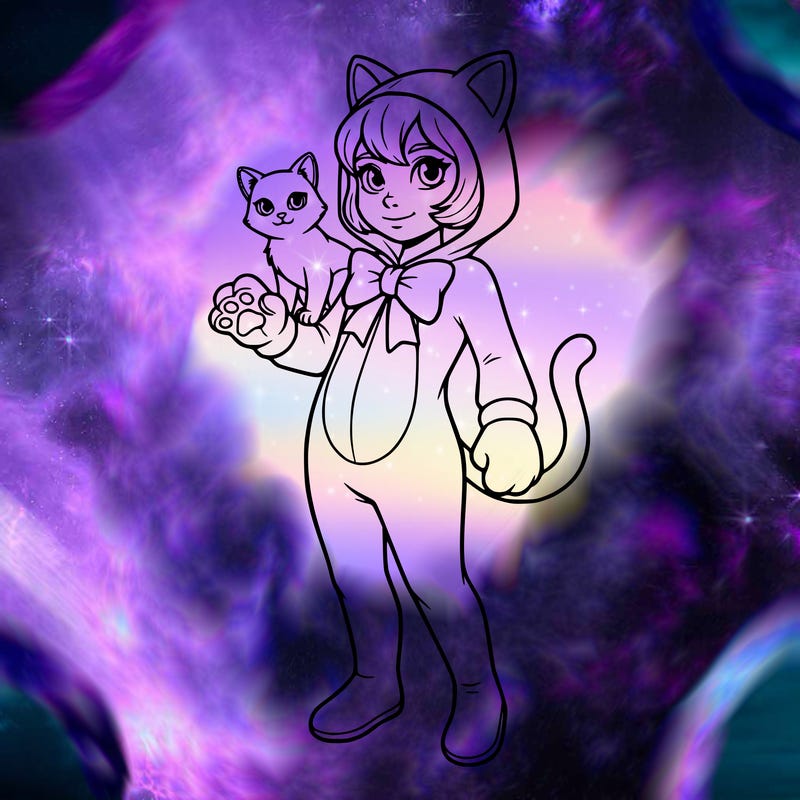 cute girl wearing a cat costume with a cat