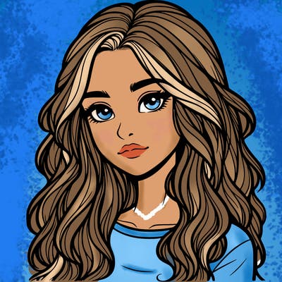 realistic teenage girl with long wavy hair