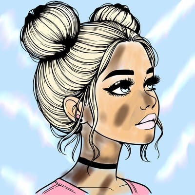 realistic girl with buns on the top of her head