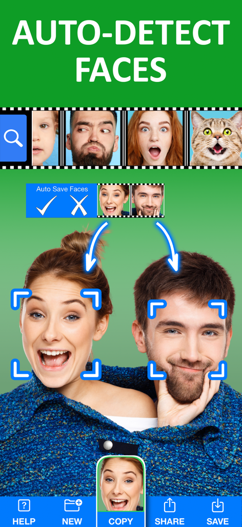 Face Swap Booth Photo Changer - Interface of the Face Swap Booth app showing the auto detect faces feature with a man and woman in a photo