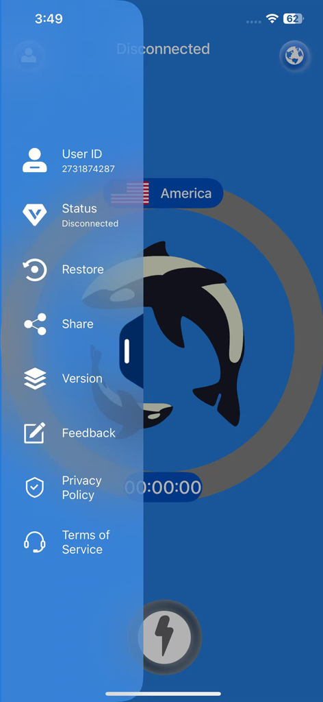 VPN - Whale ВПН Buck - Whale VPNモバイルアプリの設定と情報メニュー
