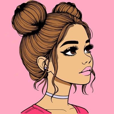 realistic girl with buns on the top of her head