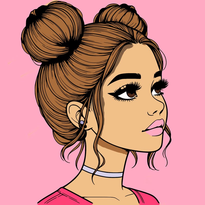 realistic girl with buns on the top of her head