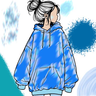 realistic girl with a oversized sweatshirt on and a bun