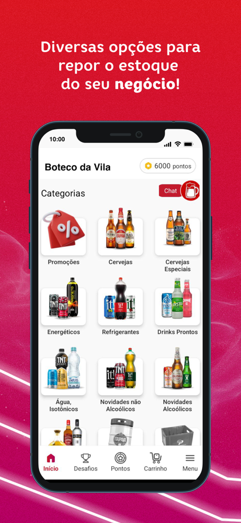 Bom Parceiro GP - Bom Parceiro GP app interface showing beverage categories for business stock replenishment