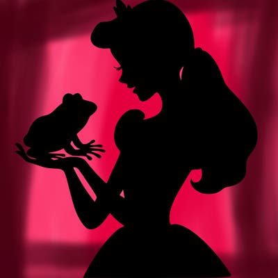 a shadow of a princess holding a frog realistic
