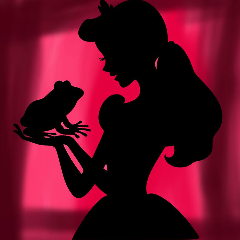 a shadow of a princess holding a frog realistic