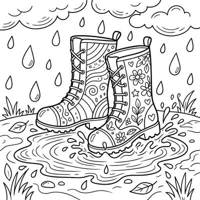Step into a world of colorful fun with this delightful gumboots coloring page, perfect for young artists. Watch as cheerful gumboots splash through puddles, ready for your creative touch on a rainy day adventure.