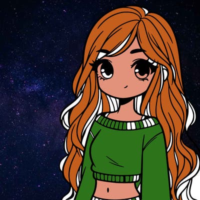 girl with long hair and a crop top with a sweater