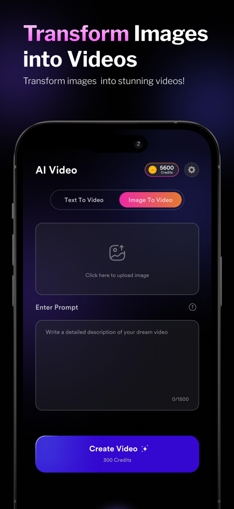 Pixel Loom KI-Video-Maker-Oberfläche, die den Bildschirm zur Erstellung von Bild-zu-Video mit Prompt-Feld und Abschnitt zum Hochladen von Bildern zeigt