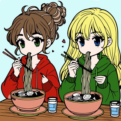 girls eating ramen