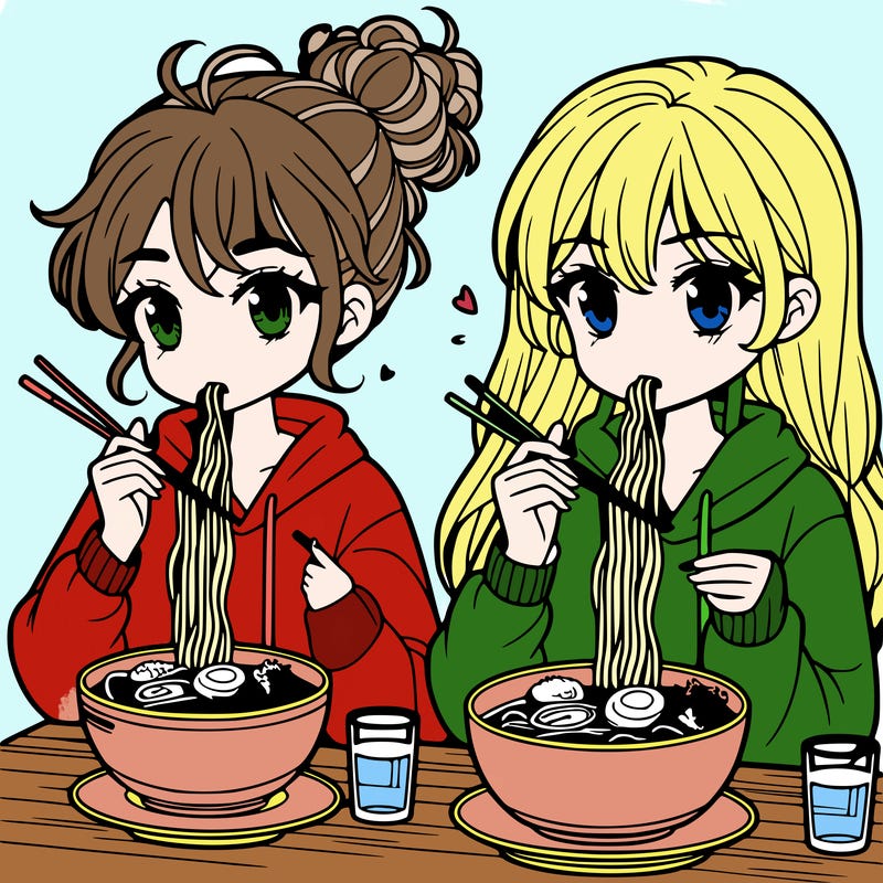 girls eating ramen