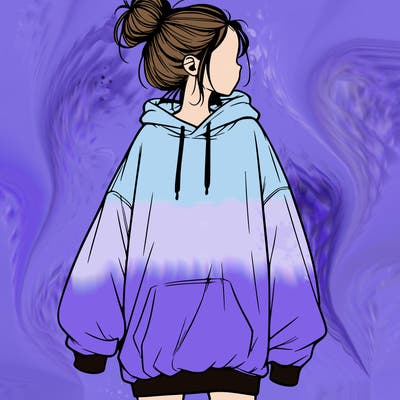 realistic girl with a oversized sweatshirt on and a bun