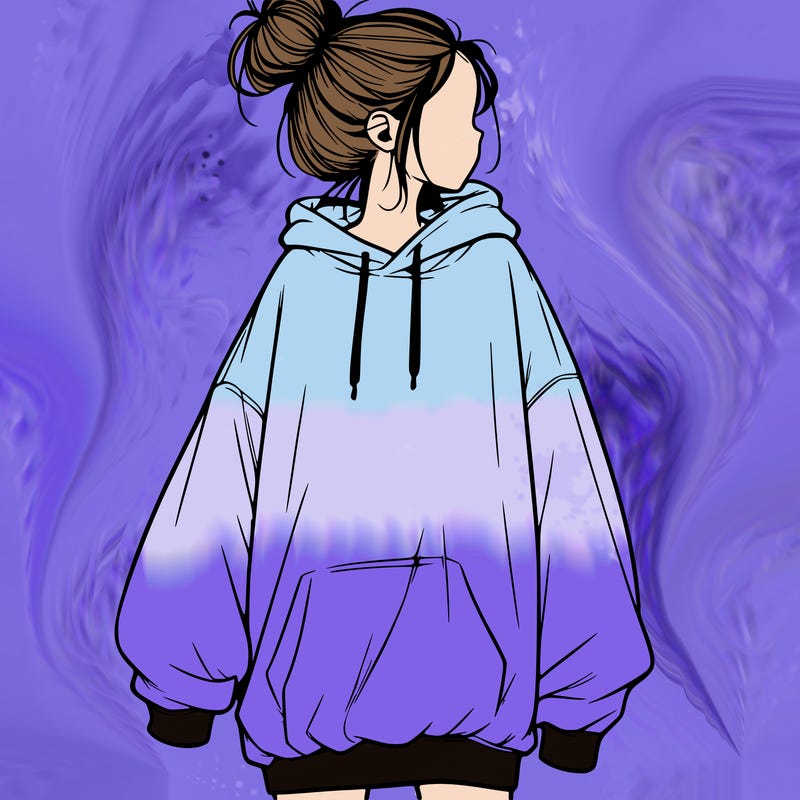 realistic girl with a oversized sweatshirt on and a bun