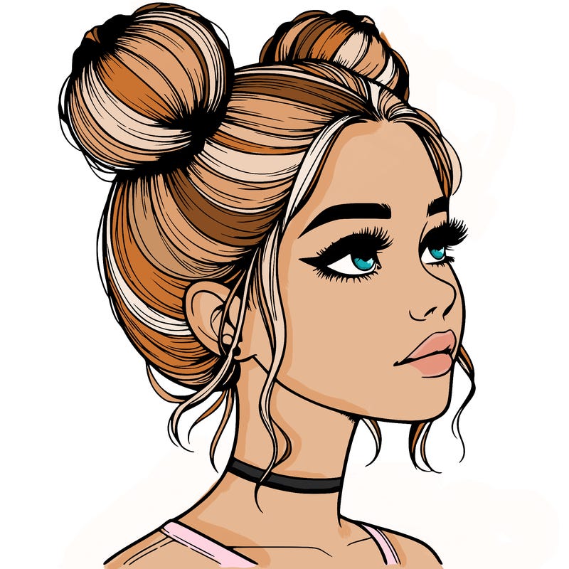 realistic girl with buns on the top of her head