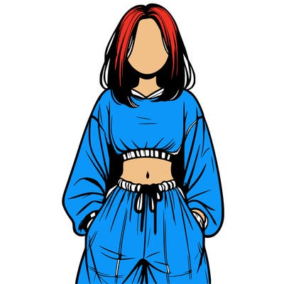 realistic girl faceless with baggy pants and a crop top