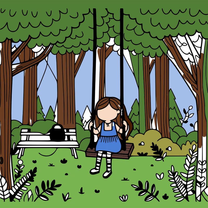 a giel on a swing in a forest