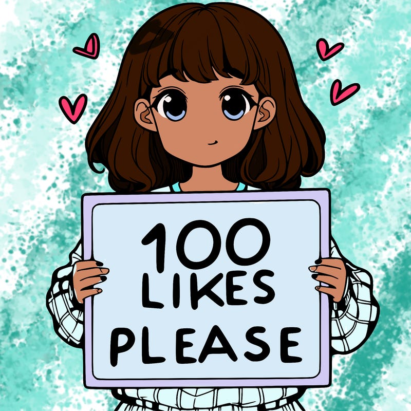 a girl holding a sign saying 100 likes please