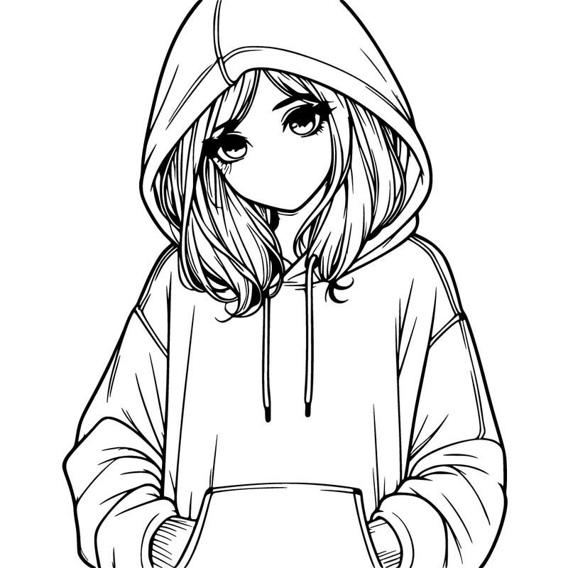 realistic girl in and oversized hoodie