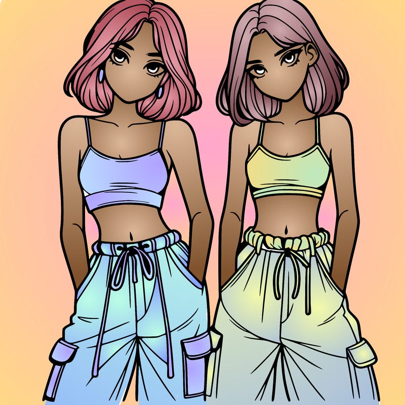 two girls with crop top with baggy pants
