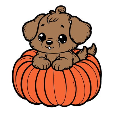 cute little puppy in a pumpkin