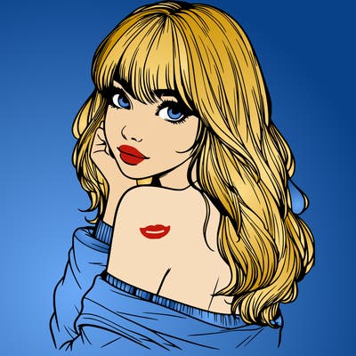 realistic girl with bangs looking over her shoulder