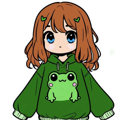 girl wearing frogging sweatshirt