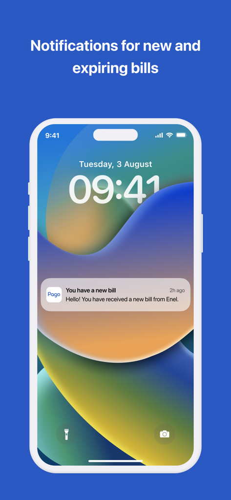 Schermo di uno smartphone che mostra una notifica dall'app Pago riguardante una nuova bolletta.