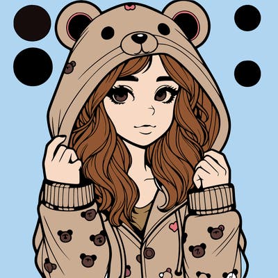 realistic girl in a animal pjs hoodie