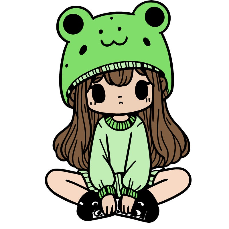 a girl wearing a frog hat and some frog socks