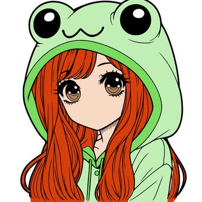a pretty girl wearing a frog hoodie portrait with long hair