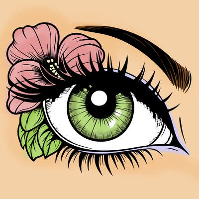 realistic eye with flower