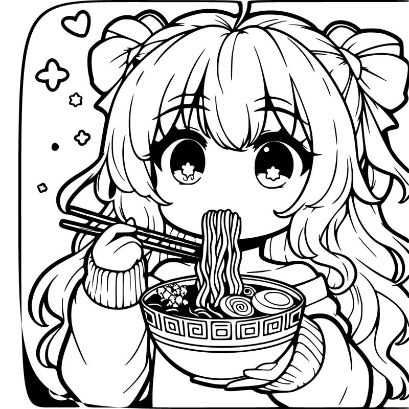 cute anime girl eating ramen