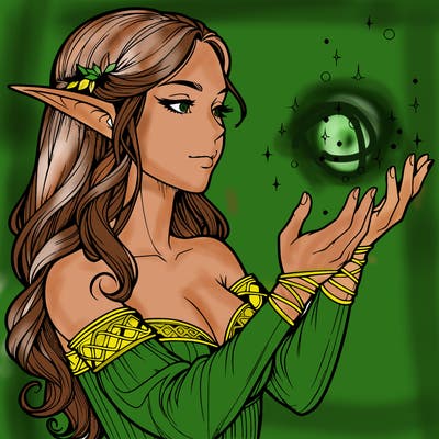 realistic elf girl doing magic