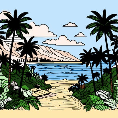 view of the ocean in hawaii lots of palm trees and beautiful view