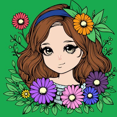 realistic girl with flowers