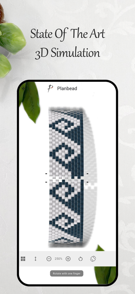 Simulazione 3D di un motivo di bracciale di perline nell'app PlanBead